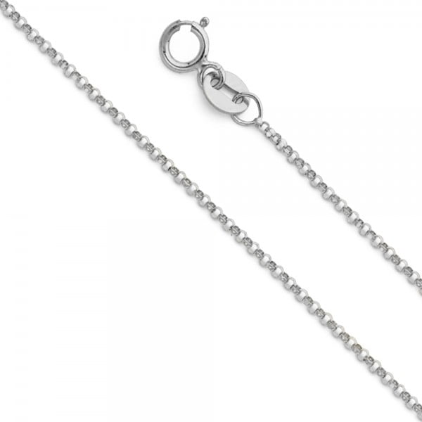 14k Solid White Gold 1.2mm Classic Rolo Cable Chain Link Necklace with Spring Ring Clasp American Set Co 14k Solid White Gold 1.2mm Classic Rolo Cable Chain Link Necklace with Spring Ring Clasp American Set Co